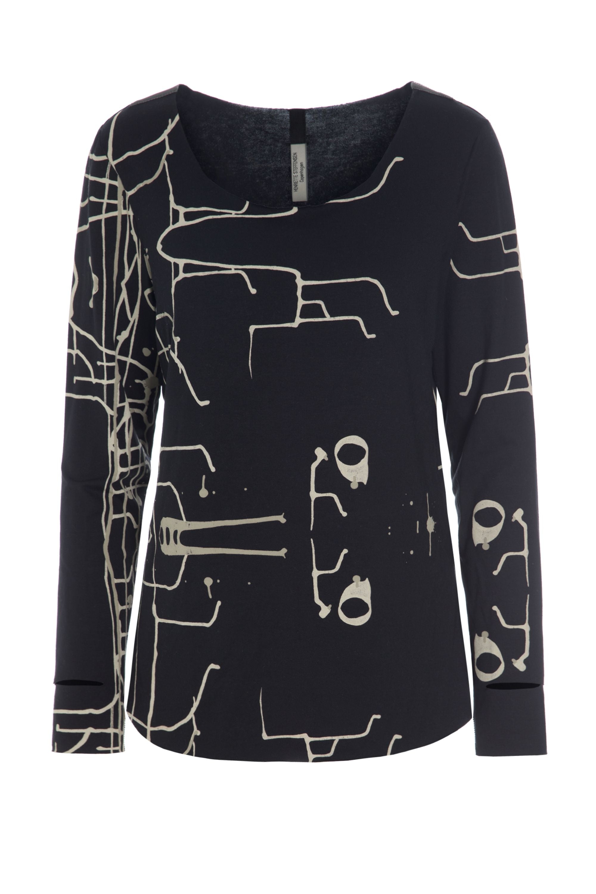 HENRIETTE STEFFENSEN COPENHAGEN YOGA BLOUSE - 96042 BLUSER jersey YOGA ART PRINT BLACK 100