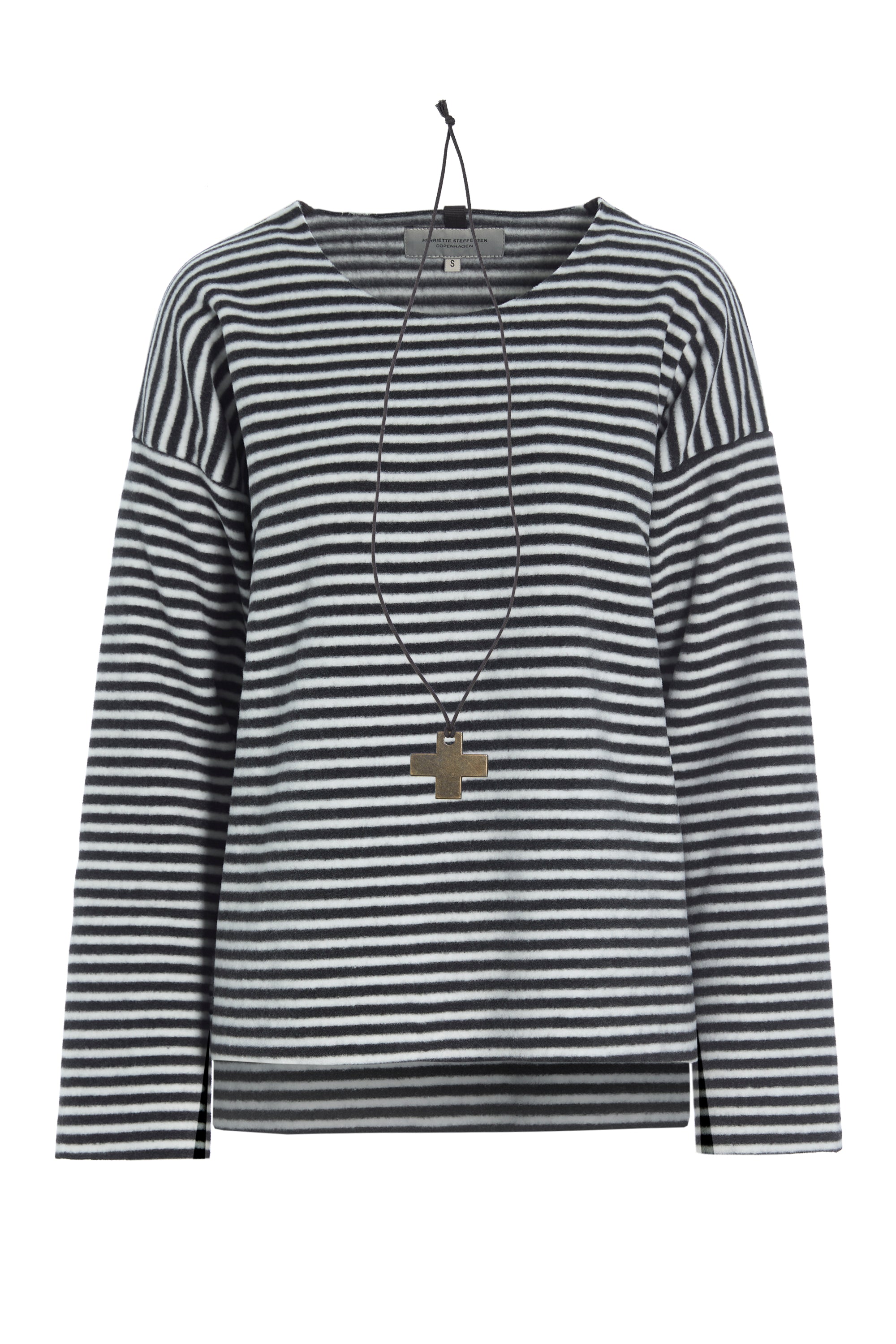 HENRIETTE STEFFENSEN COPENHAGEN BLOUSE ROUND NECK - 1355 BLUSER STRIPES B&W 673