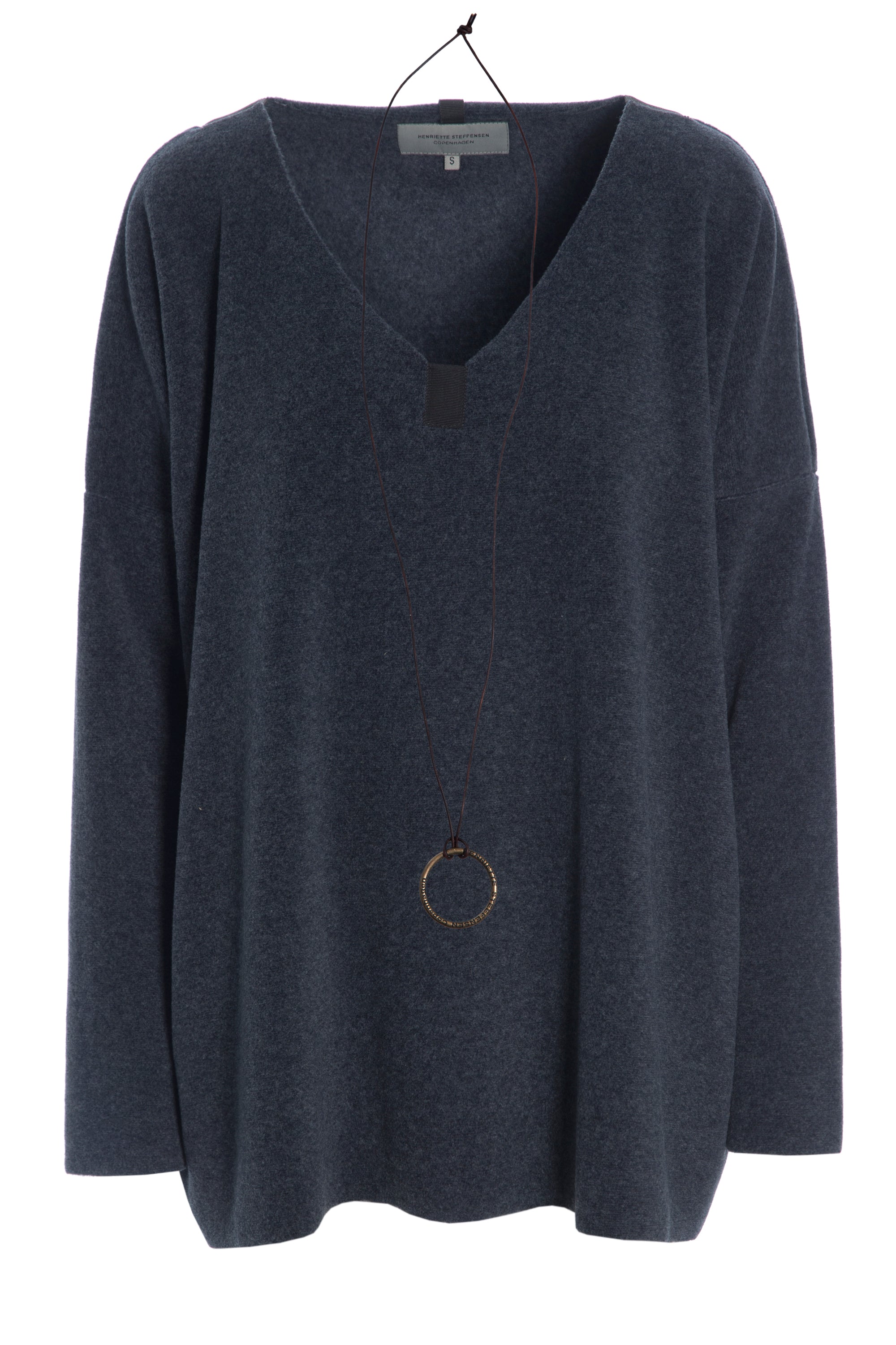 HENRIETTE STEFFENSEN COPENHAGEN BLOUSE V-NECK - 1336 BLUSER DEEP BLUE 502