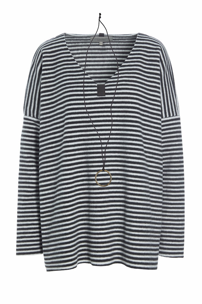 HENRIETTE STEFFENSEN COPENHAGEN BLOUSE V-NECK - 1336 BLUSER STRIPES B&W 673