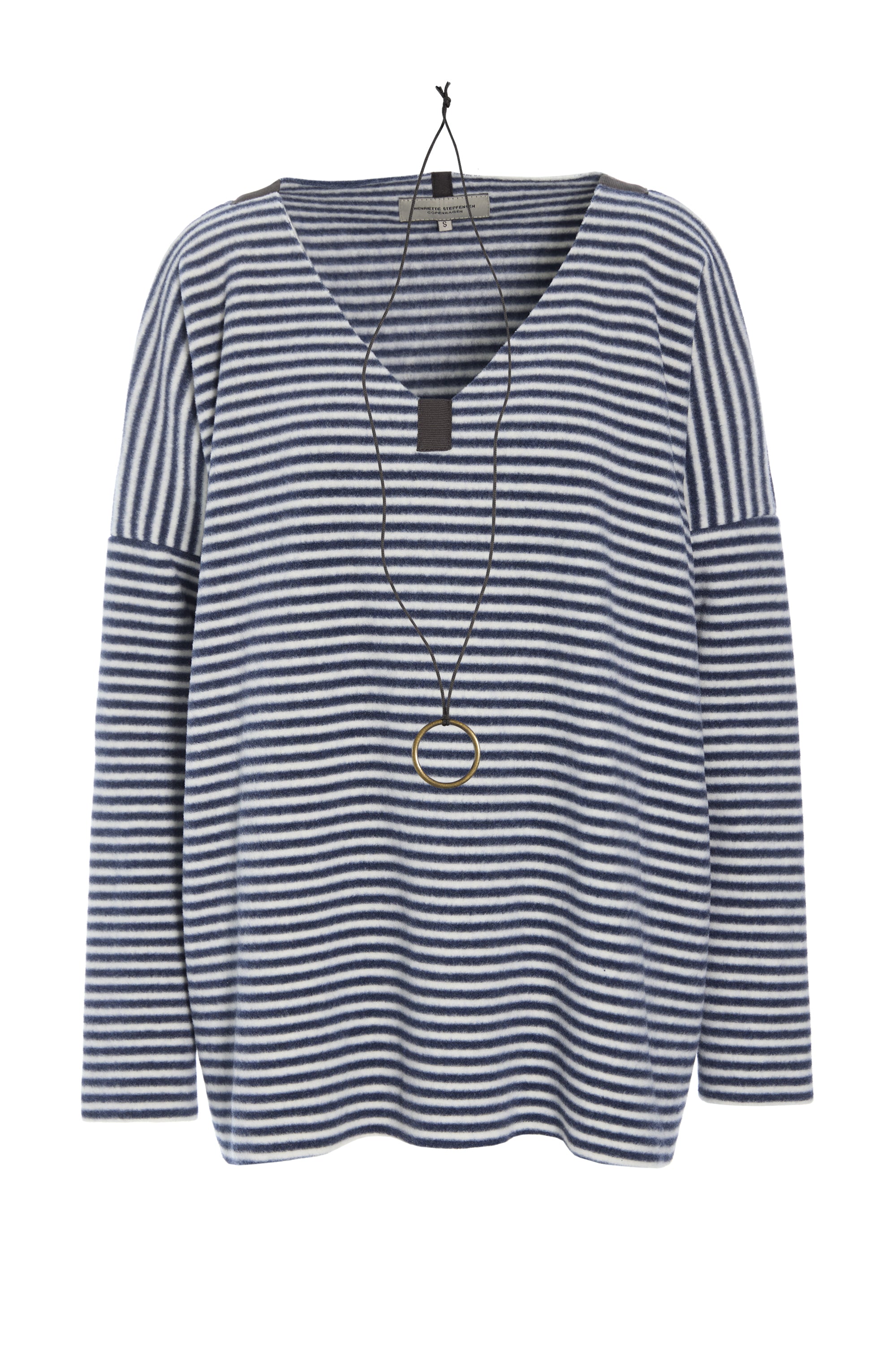 HENRIETTE STEFFENSEN COPENHAGEN BLOUSE V-NECK - 1336 BLUSER STRIPES DENIM & KIT 667