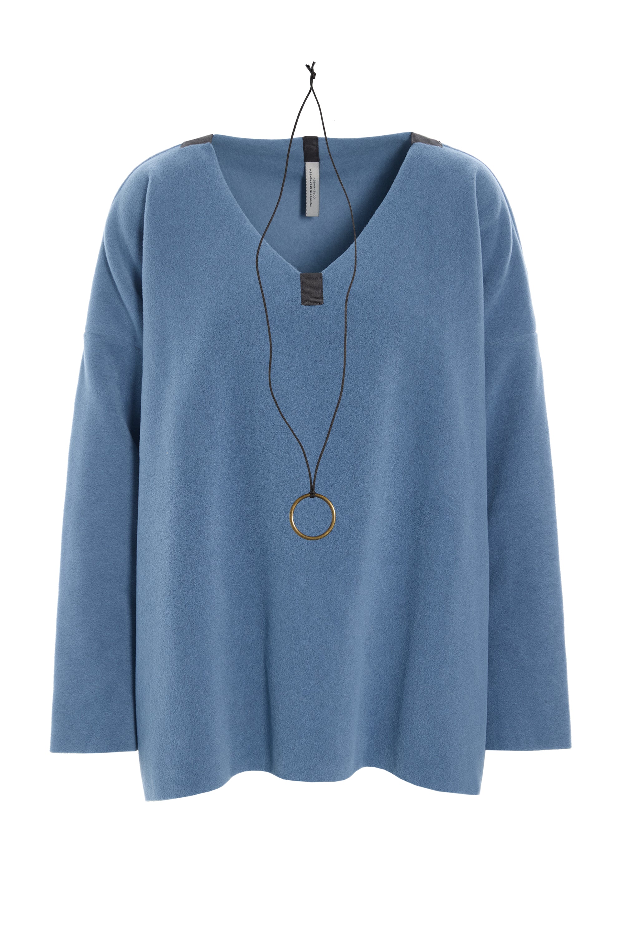 HENRIETTE STEFFENSEN COPENHAGEN BLOUSE V-NECK - 1410 BLUSER DUSTY BLUE 794