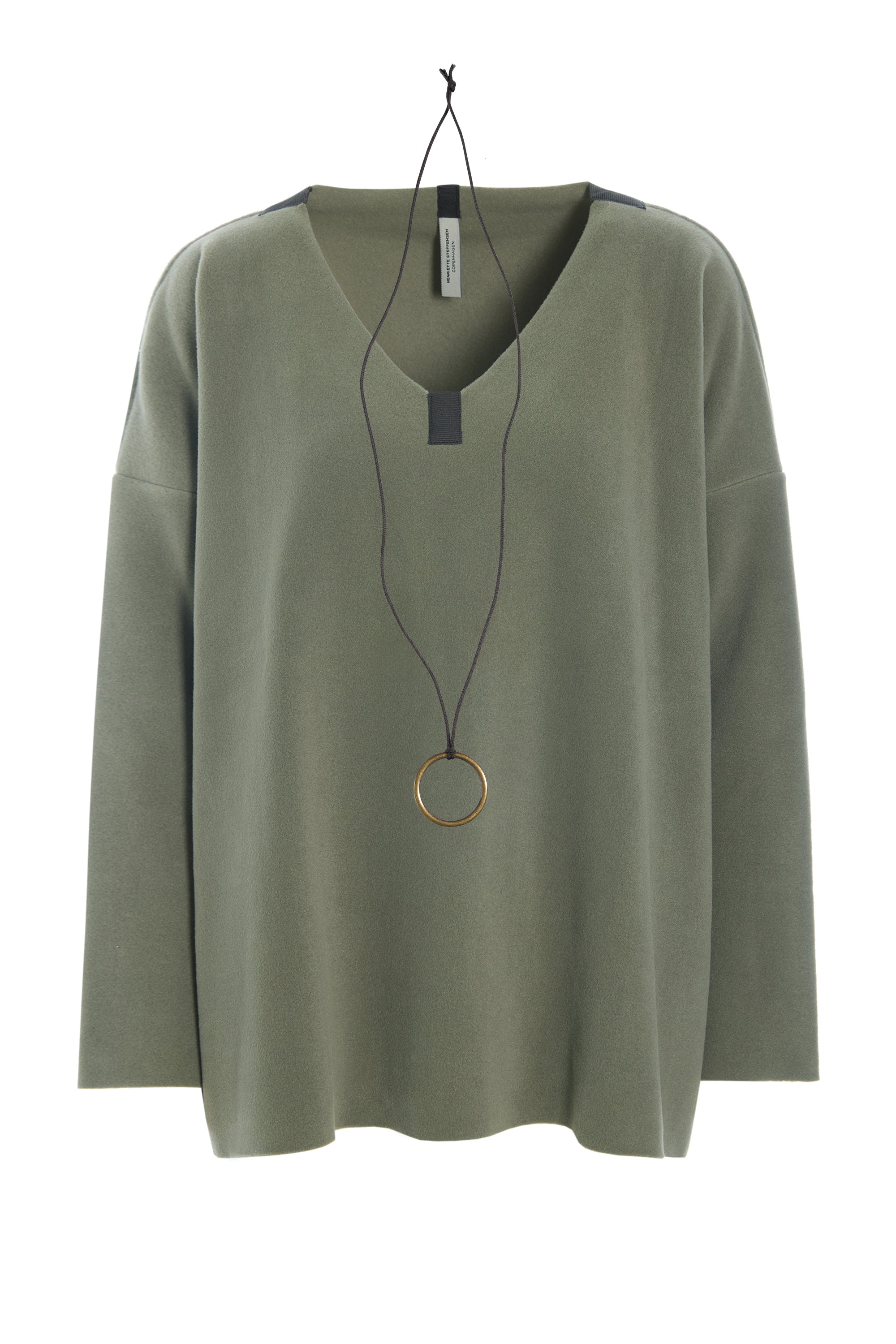 HENRIETTE STEFFENSEN COPENHAGEN BLOUSE V-NECK - 1410 BLUSER DUSTY GREEN 609