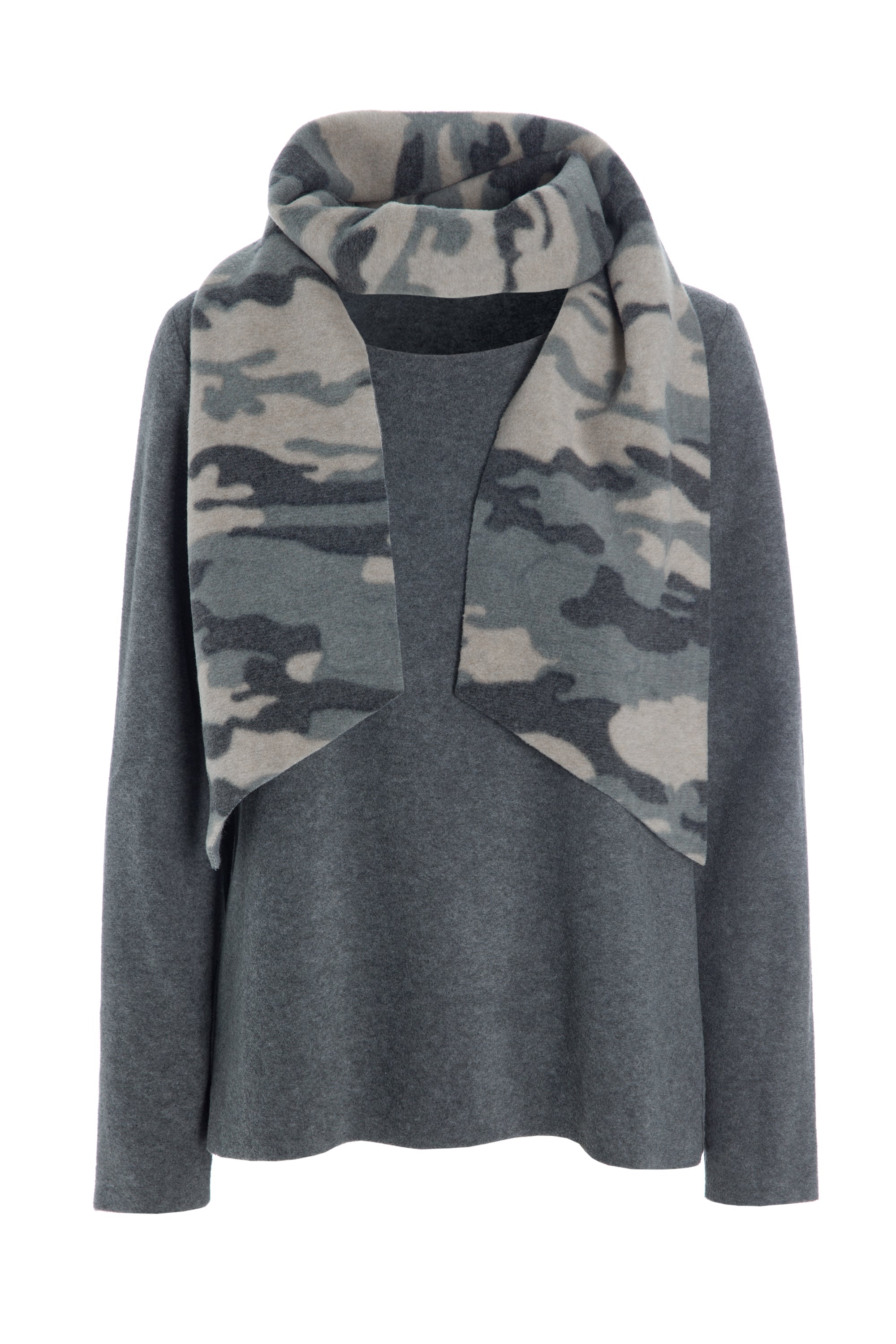 HENRIETTE STEFFENSEN COPENHAGEN BLOUSE WITH SCARF - 1325 BLUSER GREY/CAMUFLAGE 903