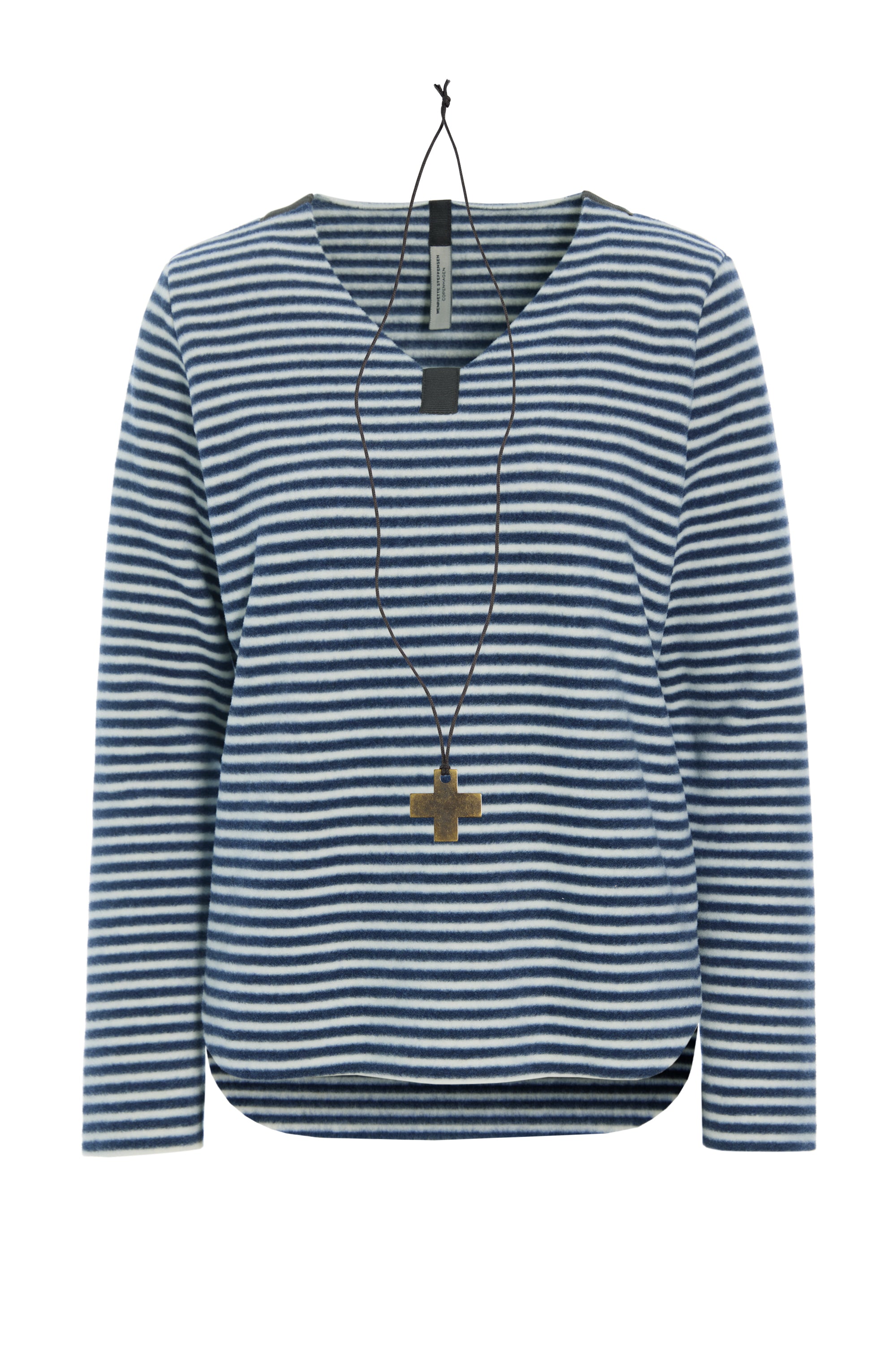 HENRIETTE STEFFENSEN COPENHAGEN BLOUSE W/NECKLACE - 1362 BLUSER STRIPES DENIM & KIT 667