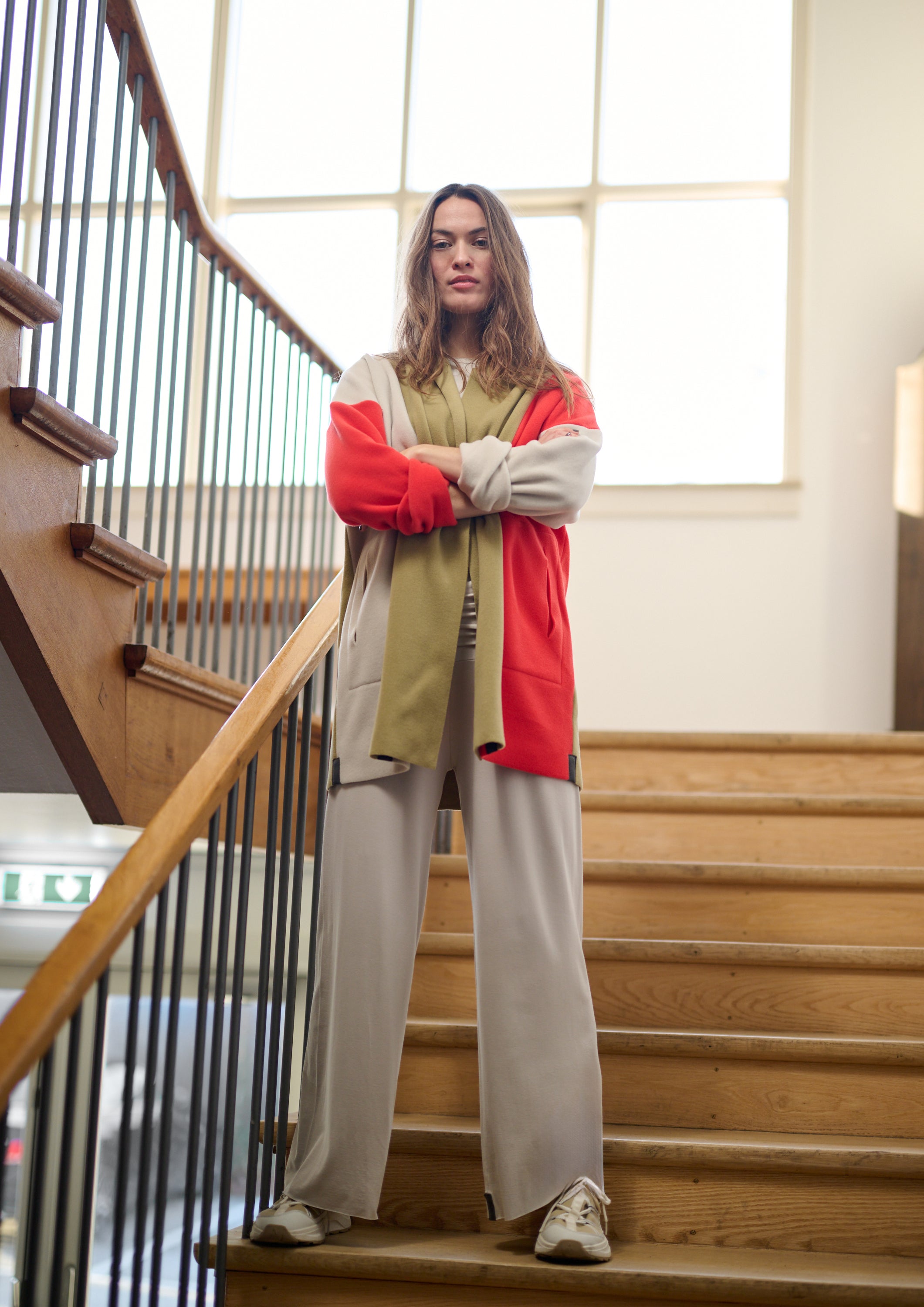 HENRIETTE STEFFENSEN COPENHAGEN CARDIGAN PATCH - 7172 CARDIGANS OLIVE/TOMATO/KIT 321