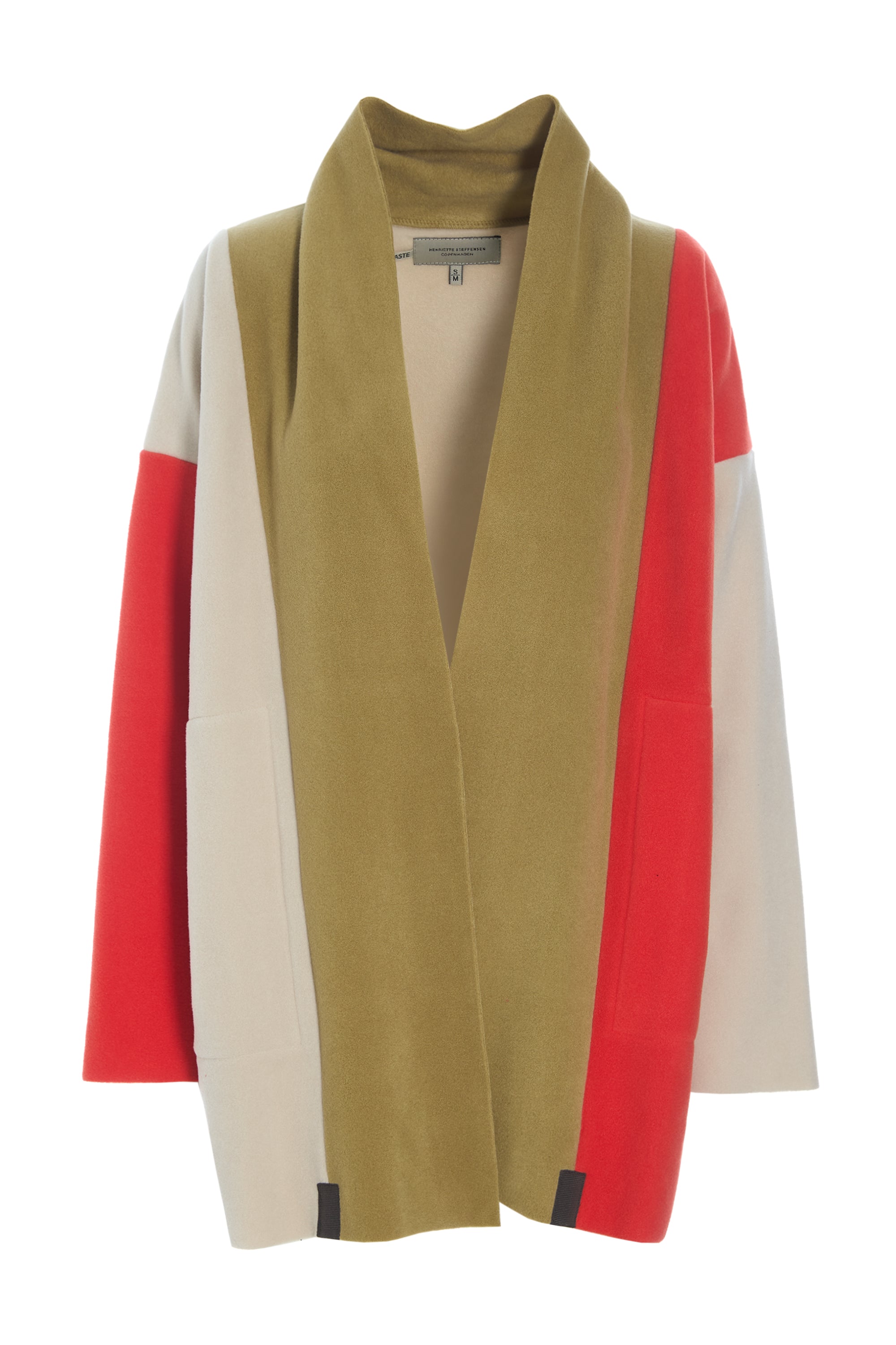 HENRIETTE STEFFENSEN COPENHAGEN CARDIGAN PATCH - 7172 CARDIGANS OLIVE/TOMATO/KIT 321