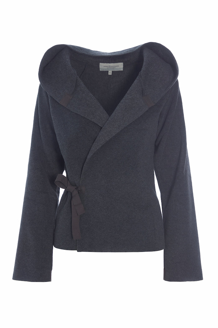 HENRIETTE STEFFENSEN COPENHAGEN CLASSIC FLEECE WRAP CARDIGAN - 1009 CARDIGANS SOFT BLACK 914
