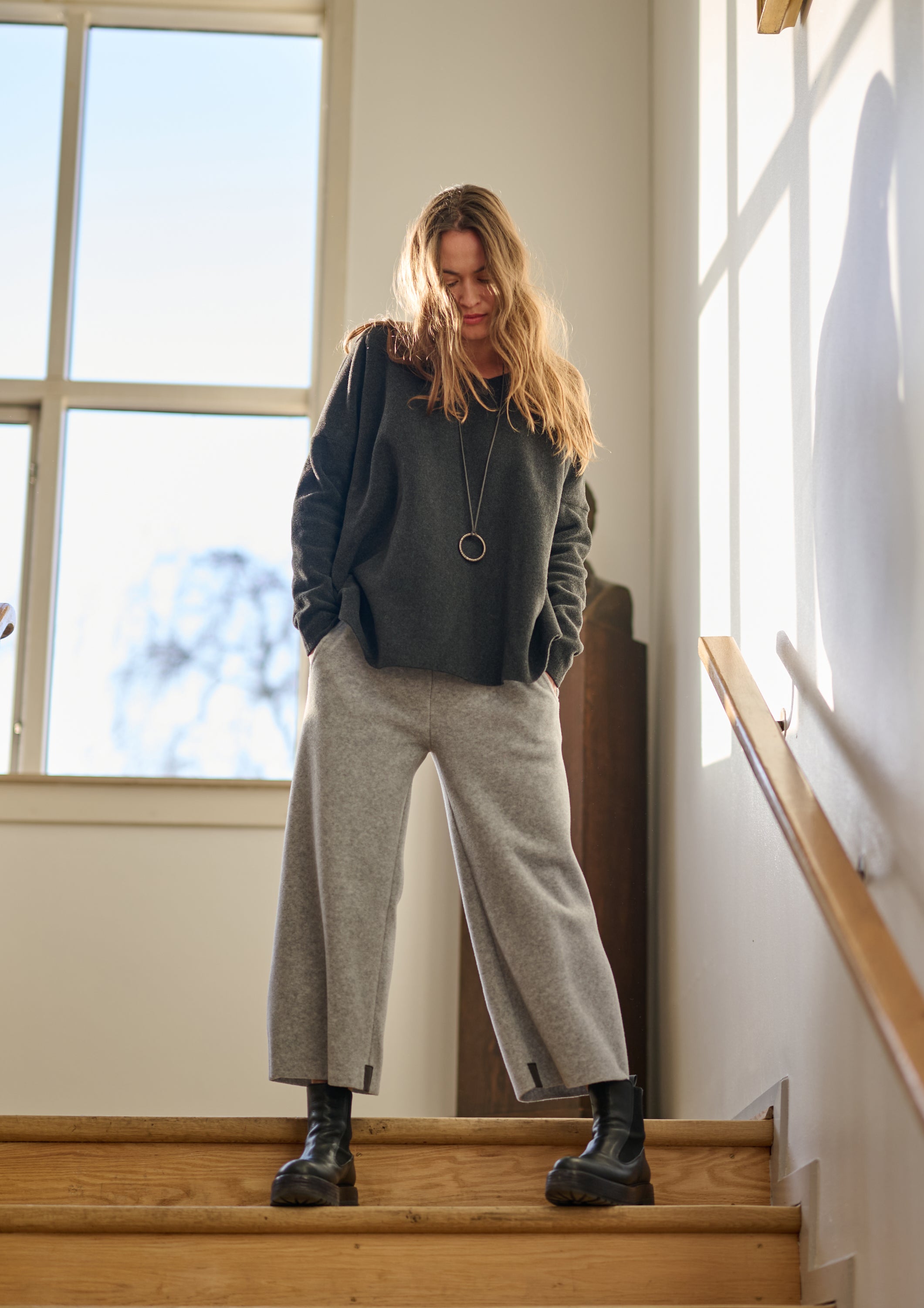 HENRIETTE STEFFENSEN COPENHAGEN FLARE TROUSERS 3/4 LENGTH - 2115 BUKSER LIGHT GREY 876