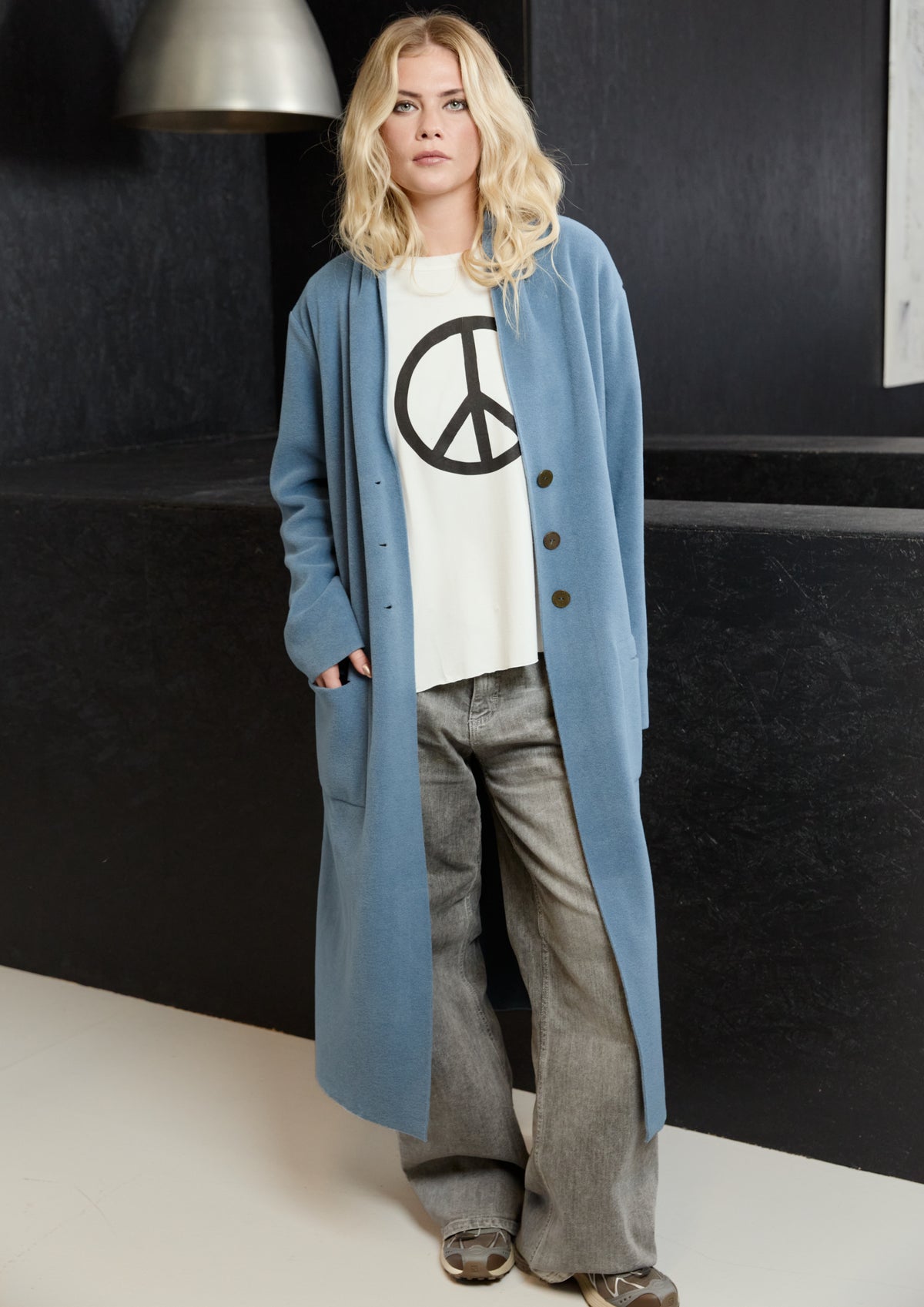 HENRIETTE STEFFENSEN COPENHAGEN LONG CARDIGAN - 7162 CARDIGANS DUSTY BLUE 794