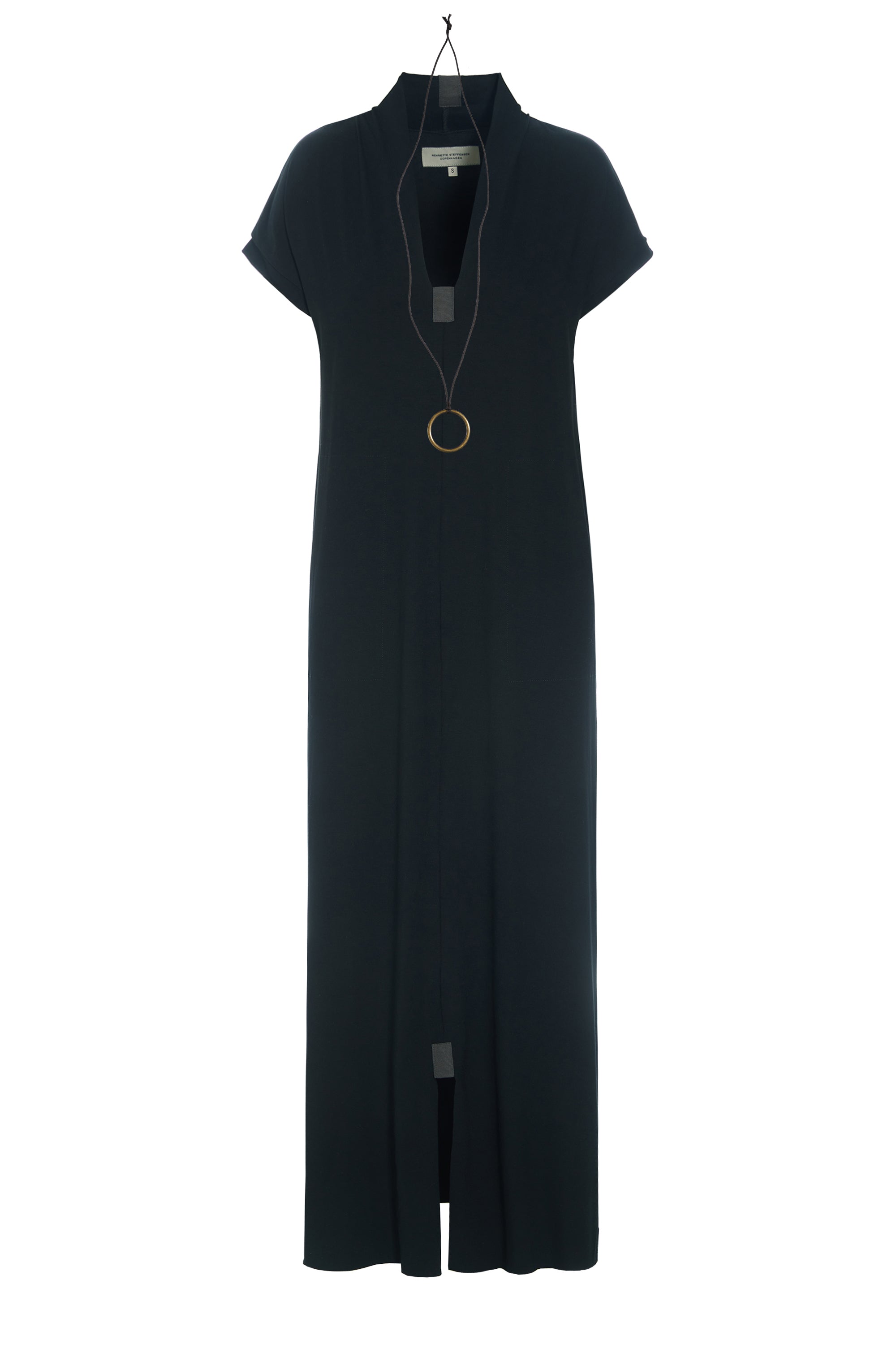 HENRIETTE STEFFENSEN COPENHAGEN LONG DRESS V -COLLAR - 98067 KJOLER BLACK 900
