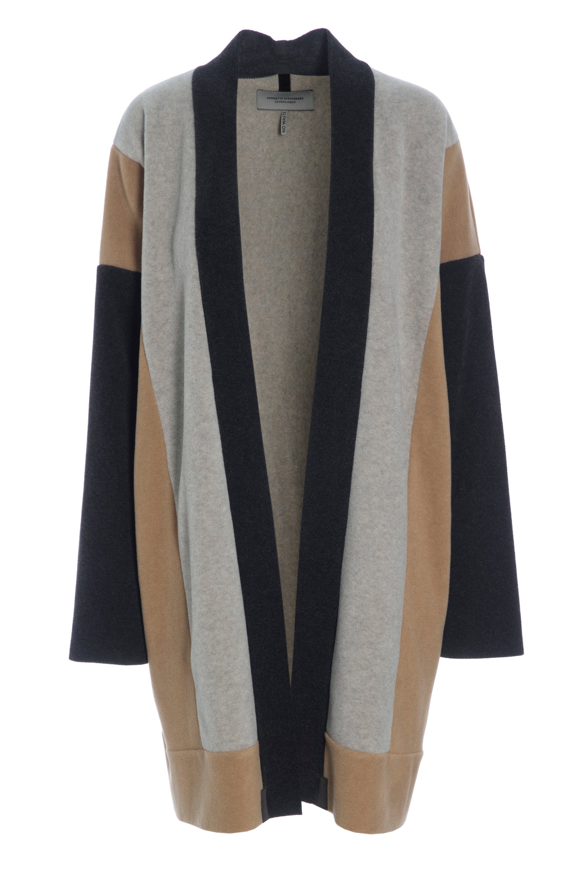 HENRIETTE STEFFENSEN COPENHAGEN NO WASTE CARDIGAN - 7141 CARDIGANS SOFT BLACK/CAMEL/SAND 825