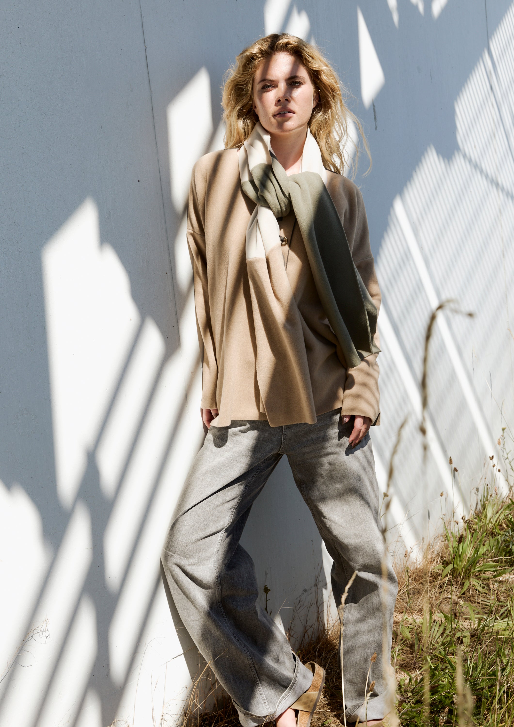 HENRIETTE STEFFENSEN COPENHAGEN NO WASTE SCARF - 4063NW SCARFS DUSTY GREEN /KIT/CAMEL 480