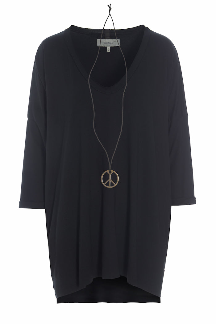 HENRIETTE STEFFENSEN COPENHAGEN OVERSIZED BLOUSE V-NECK - 96078 BLUSER BLACK 900