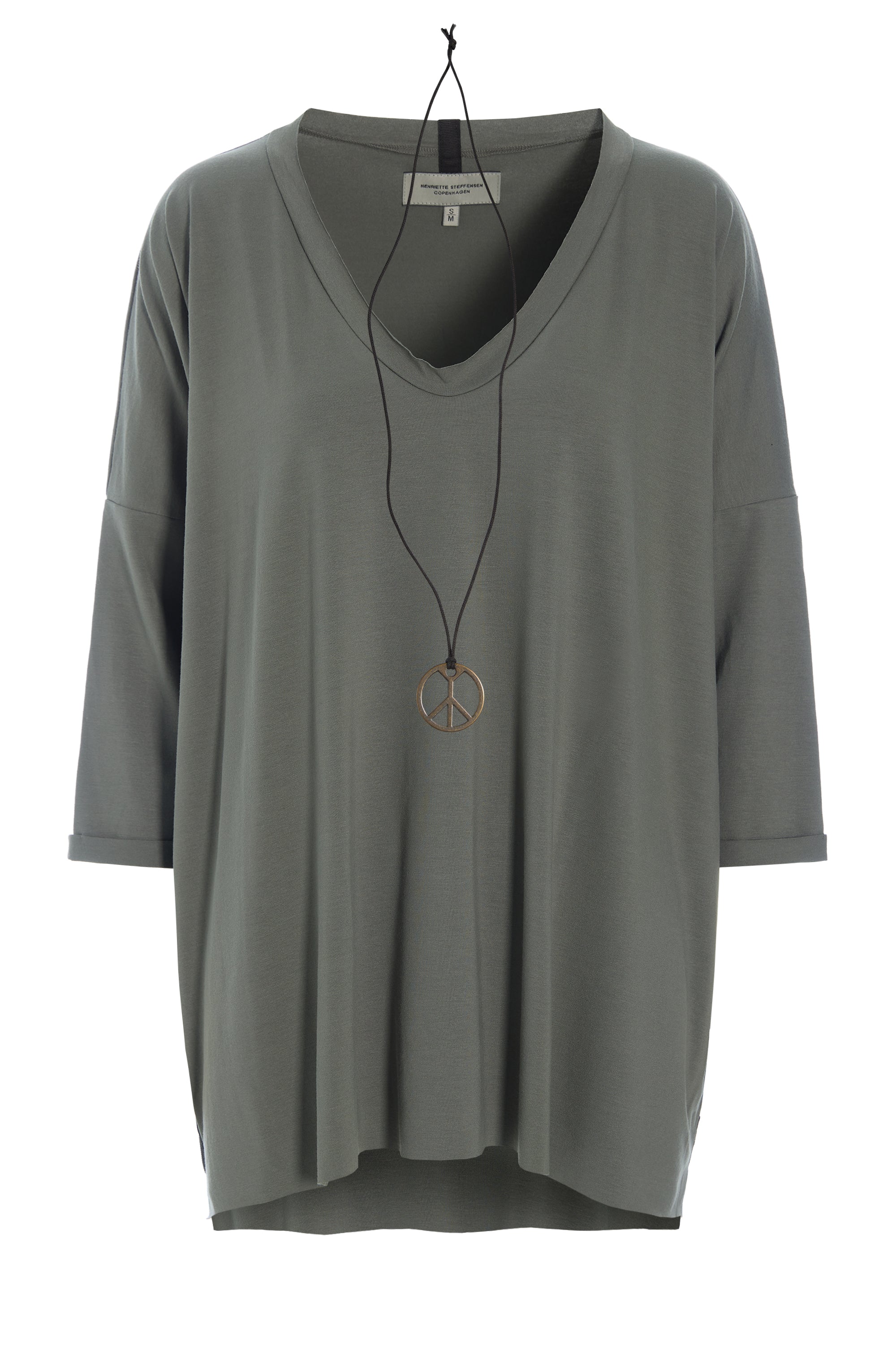 HENRIETTE STEFFENSEN COPENHAGEN OVERSIZED BLOUSE V-NECK - 96078 BLUSER DUSTY GREEN 609