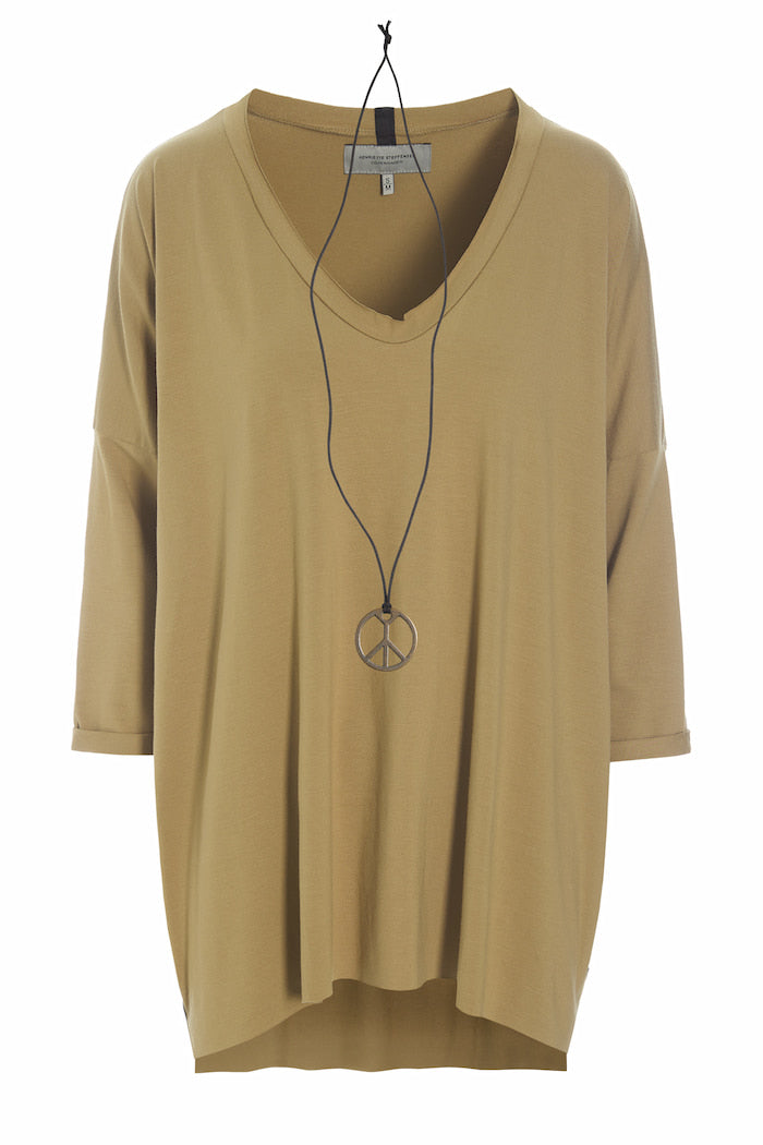 HENRIETTE STEFFENSEN COPENHAGEN OVERSIZED BLOUSE V-NECK - 96078 BLUSER OLIVE 655