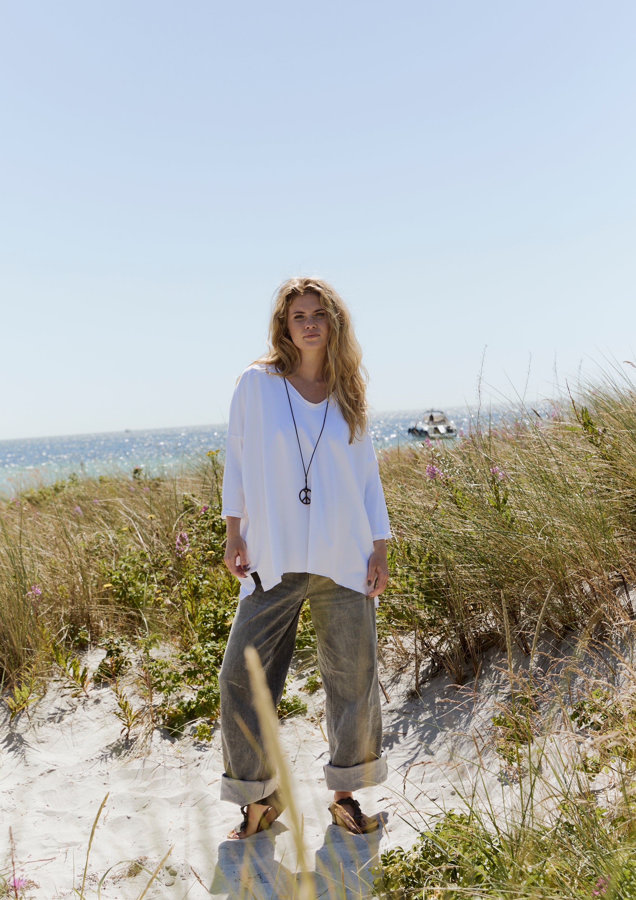 HENRIETTE STEFFENSEN COPENHAGEN OVERSIZED BLOUSE V-NECK - 96078 BLUSER WHITE 816