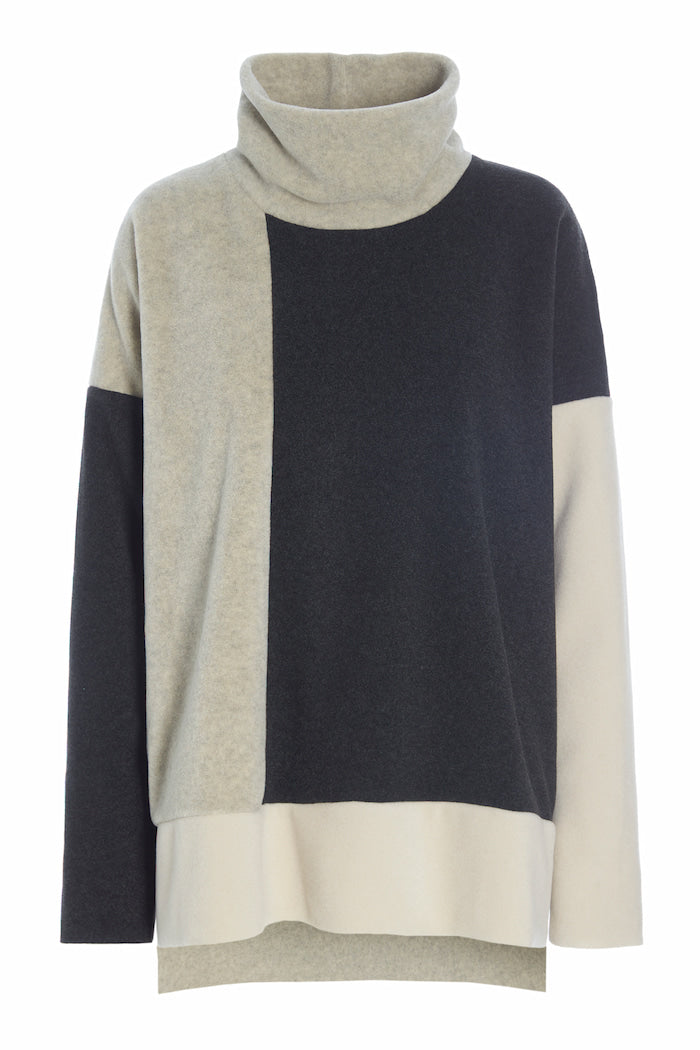 HENRIETTE STEFFENSEN COPENHAGEN SWEATER PATCH - 1380 BLUSER SOFT BLACK/SAND/KIT 117