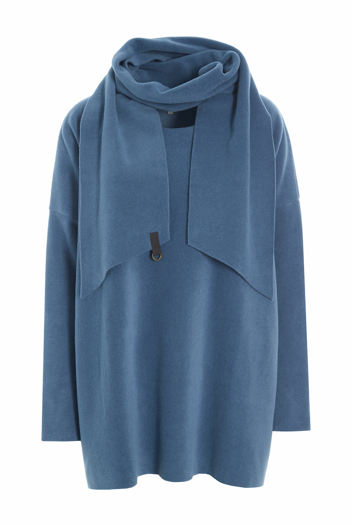 HENRIETTE STEFFENSEN COPENHAGEN SWEATER WITH SCARF - 1338 BLUSER DUSTY BLUE 794