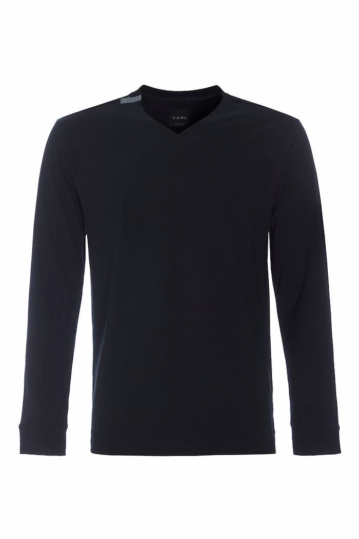 CARL BY STEFFENSEN COPENHAGEN T-SHIRT V-NECK LONG SLEEVE - 1021C T-SHIRTS BLACK 900