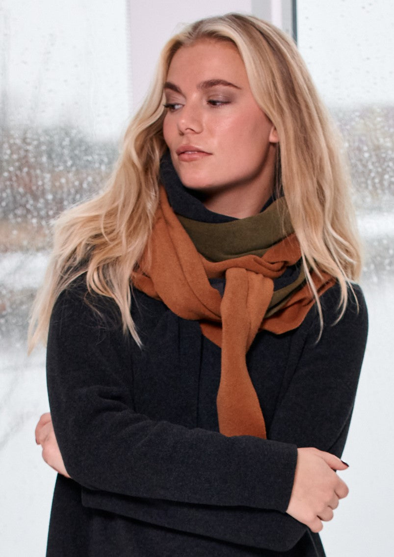 HENRIETTE STEFFENSEN COPENHAGEN TRIANGLE SCARF NO WASTE - 4078NW SCARFS RUST/SOFT BLACK/MOSS 689