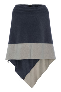 2 COLORED PONCHO - 4068 - DEEP BLUE/SAND