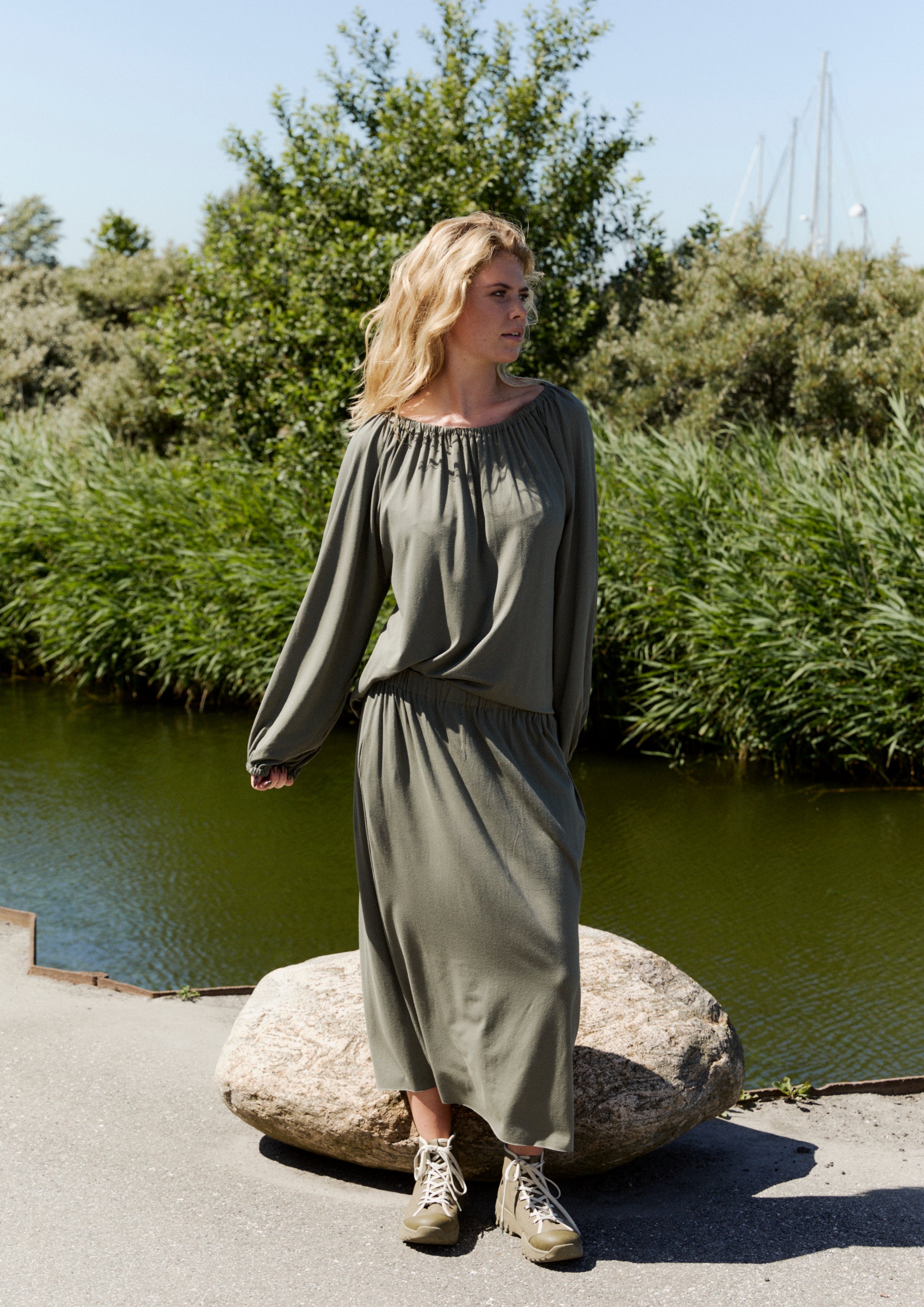 HENRIETTE STEFFENSEN COPENHAGEN ALL DAY BLOUSE - 96104 BLUSER DUSTY GREEN 609