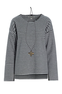 BLOUSE ROUND NECK - 1355 - STRIPES B&W
