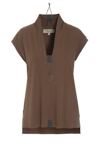 BLOUSE V-COLLAR - 96103 - CHOCOLATE