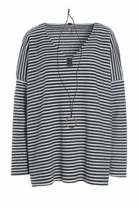 BLOUSE V-NECK - 1336 - STRIPES B&W