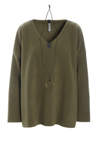 BLOUSE V-NECK - 1410 - MOSS