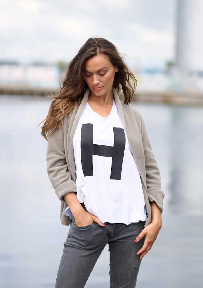 HENRIETTE STEFFENSEN COPENHAGEN BLOUSE V-NECK H PRINT - 96082H T-SHIRTS WHITE 816