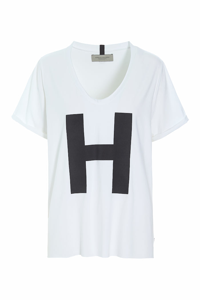 HENRIETTE STEFFENSEN COPENHAGEN BLOUSE V-NECK H PRINT - 96082H T-SHIRTS WHITE 816