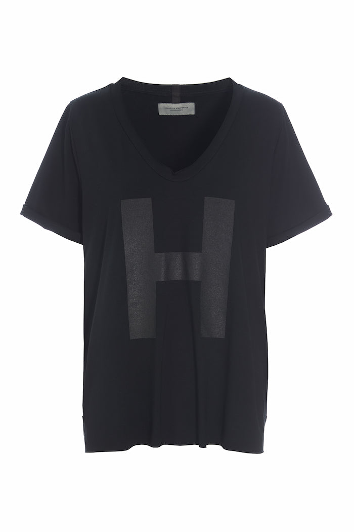 HENRIETTE STEFFENSEN COPENHAGEN BLOUSE V-NECK PRINT - 96082H T-SHIRTS BLACK 900