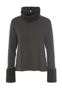 BLOUSE WITH HIGH NECK - 6037MIX - BARK/BARK