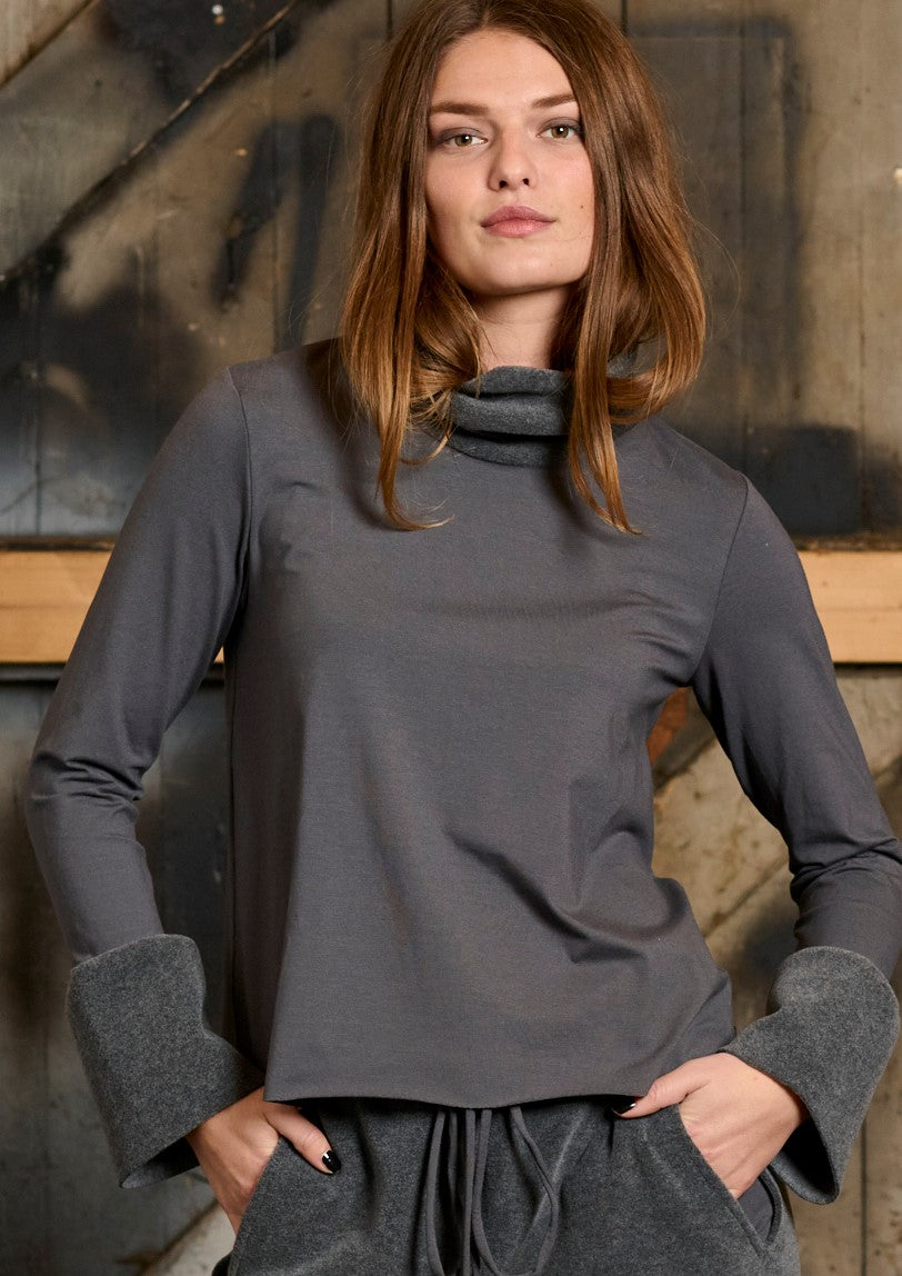 HENRIETTE STEFFENSEN COPENHAGEN BLOUSE WITH HIGH NECK - 6037MIX BLUSER GREY/GREY 649