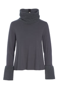 BLOUSE WITH HIGH NECK - 6037MIX - GREY/GREY