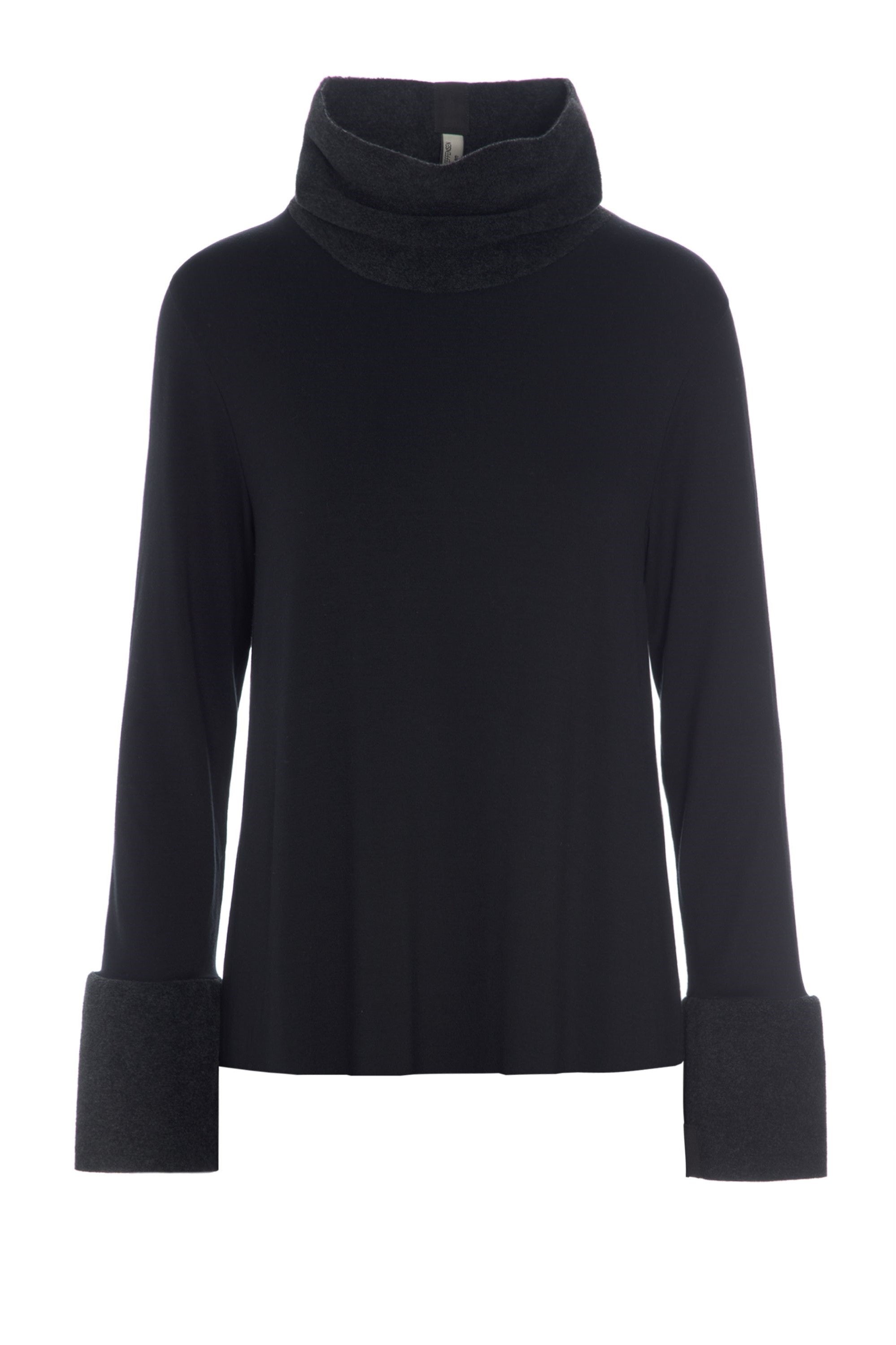 HENRIETTE STEFFENSEN COPENHAGEN BLOUSE WITH HIGH NECK - 6037MIX BLUSER SOFT BLACK/BLACK 915