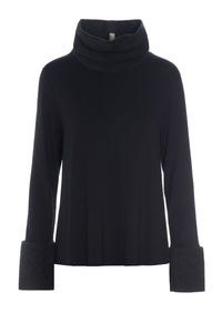 BLOUSE WITH HIGH NECK - 6037MIX - SOFT BLACK/BLACK