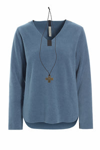 BLOUSE W/NECKLACE - 1362 - DUSTY BLUE