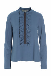 BLOUSE w/ FRILLS - 96090 - DUSTY BLUE