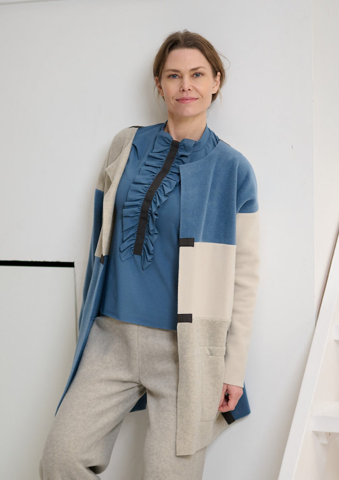 HENRIETTE STEFFENSEN COPENHAGEN CARDIGAN PATCH - 7161 CARDIGANS DUSTY BLUE/KIT/SAND 732