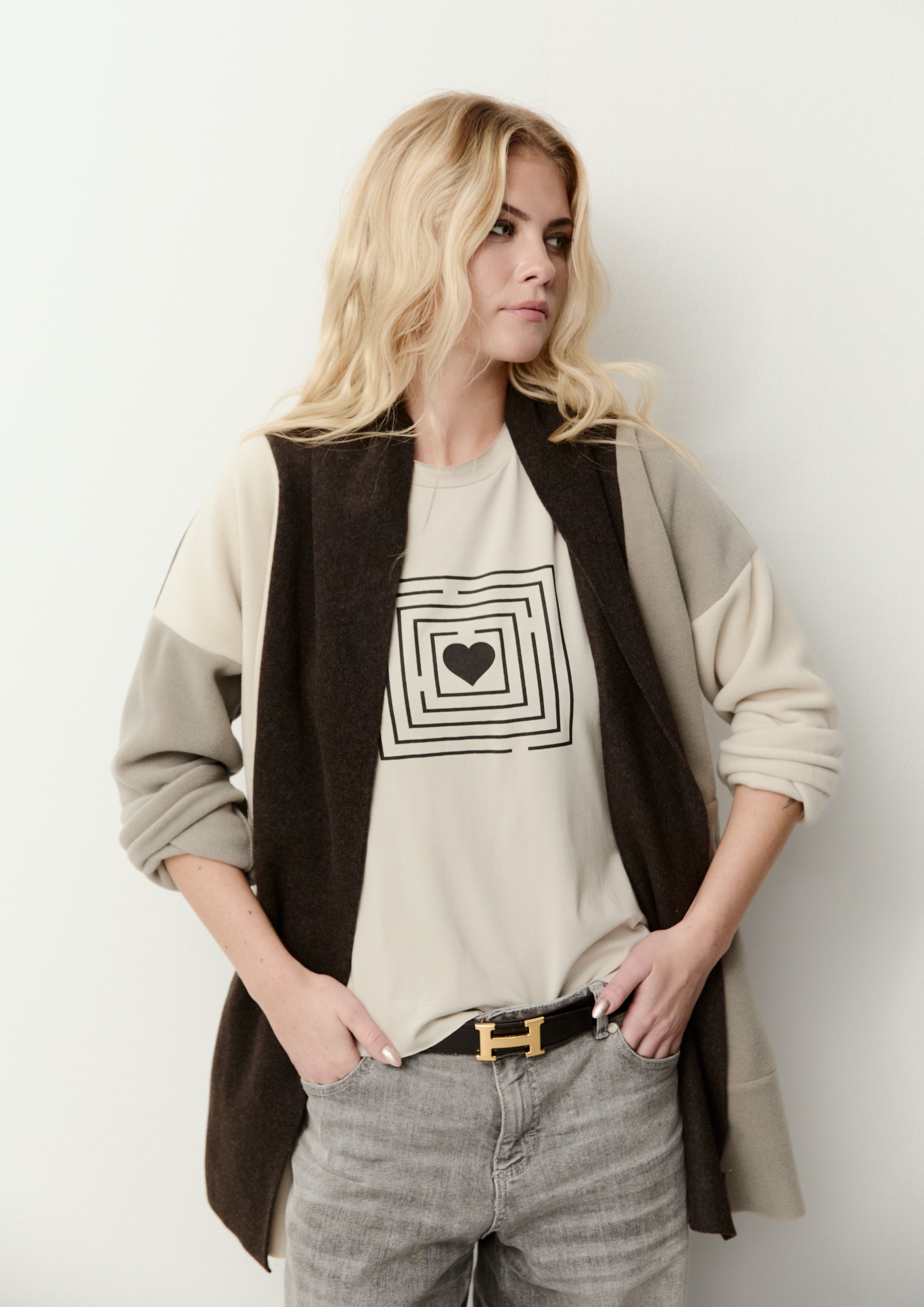 HENRIETTE STEFFENSEN COPENHAGEN CARDIGAN PATCH - 7172 CARDIGANS CHOCOLATE/ELEPH/KIT 324