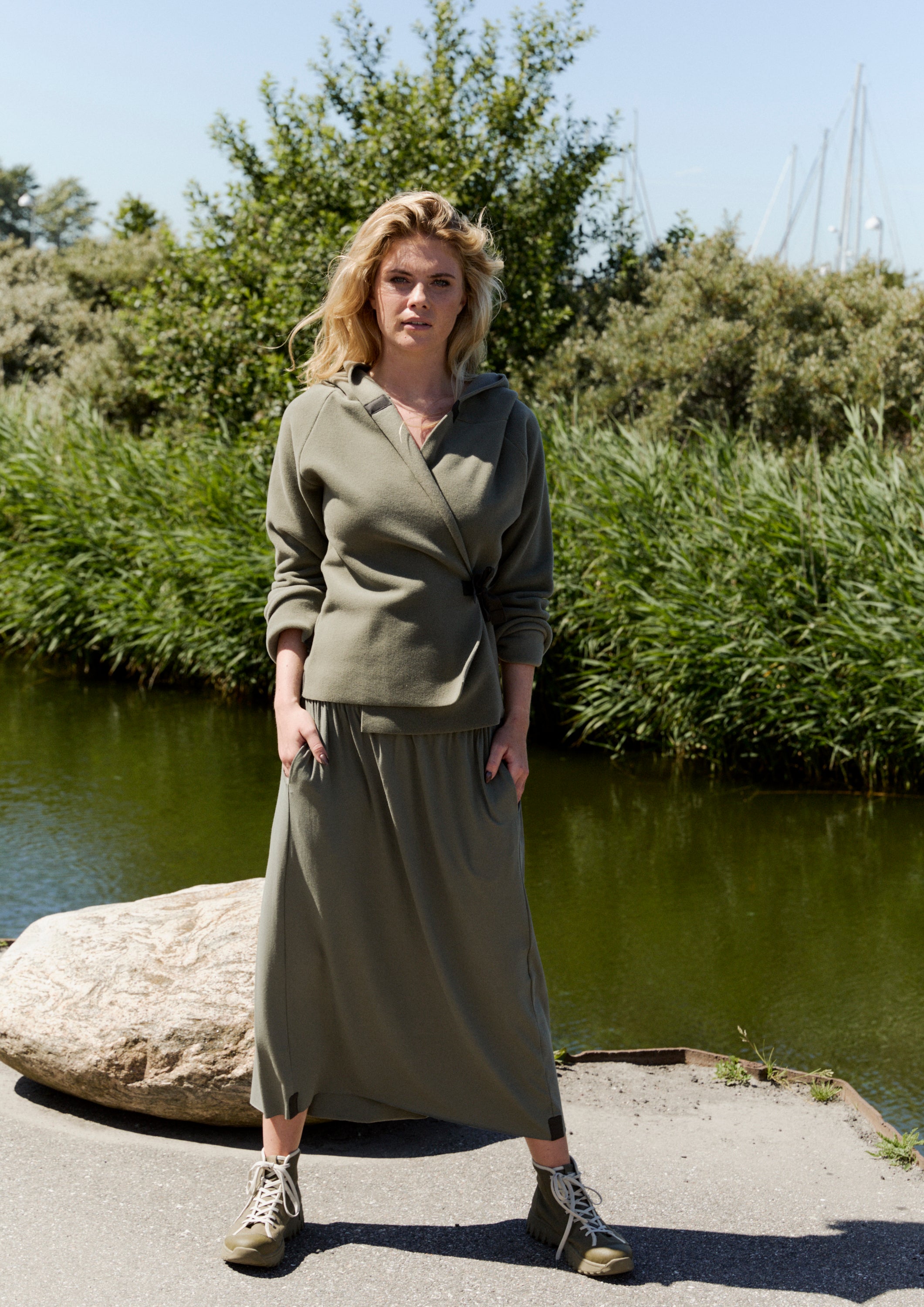 HENRIETTE STEFFENSEN COPENHAGEN CLASSIC FLEECE WRAP CARDIGAN - 1009 CARDIGANS DUSTY GREEN 609