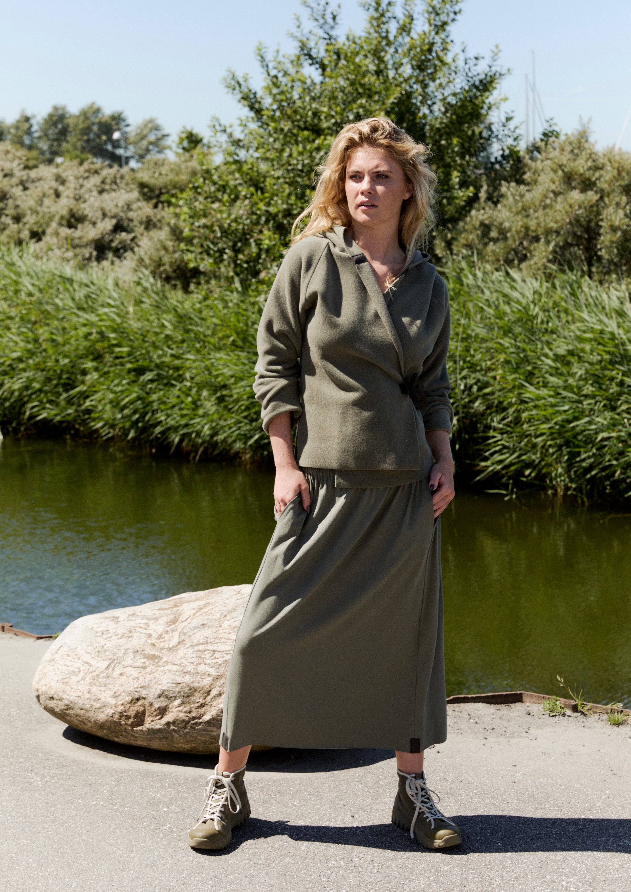 HENRIETTE STEFFENSEN COPENHAGEN CLASSIC FLEECE WRAP CARDIGAN - 1009 CARDIGANS DUSTY GREEN 609