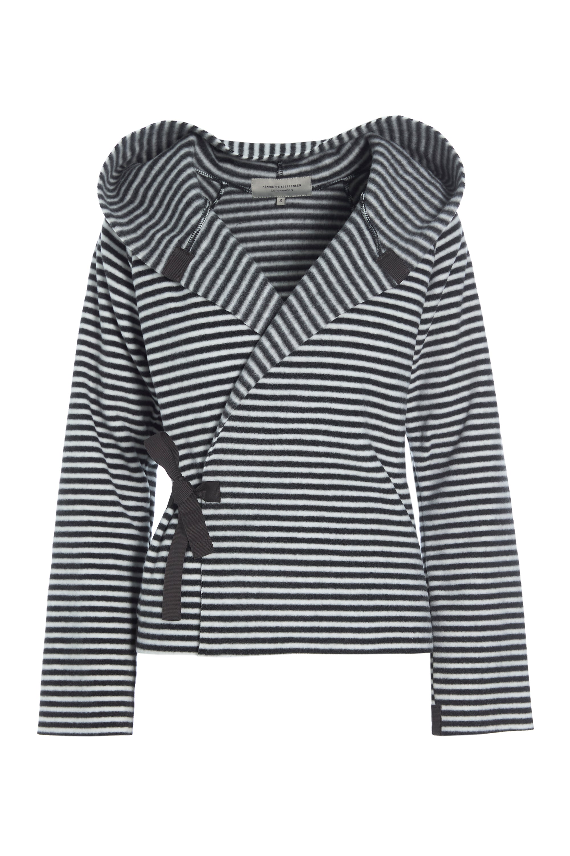 HENRIETTE STEFFENSEN COPENHAGEN CLASSIC FLEECE WRAP CARDIGAN - 1009 CARDIGANS STRIPES B&W 673