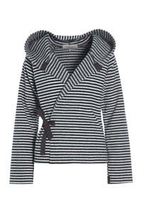 CLASSIC FLEECE WRAP CARDIGAN - 1009 - STRIPES B&W