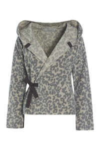 CLASSIC FLEECE WRAP CARDIGAN - 1009P - LEOPARD grey