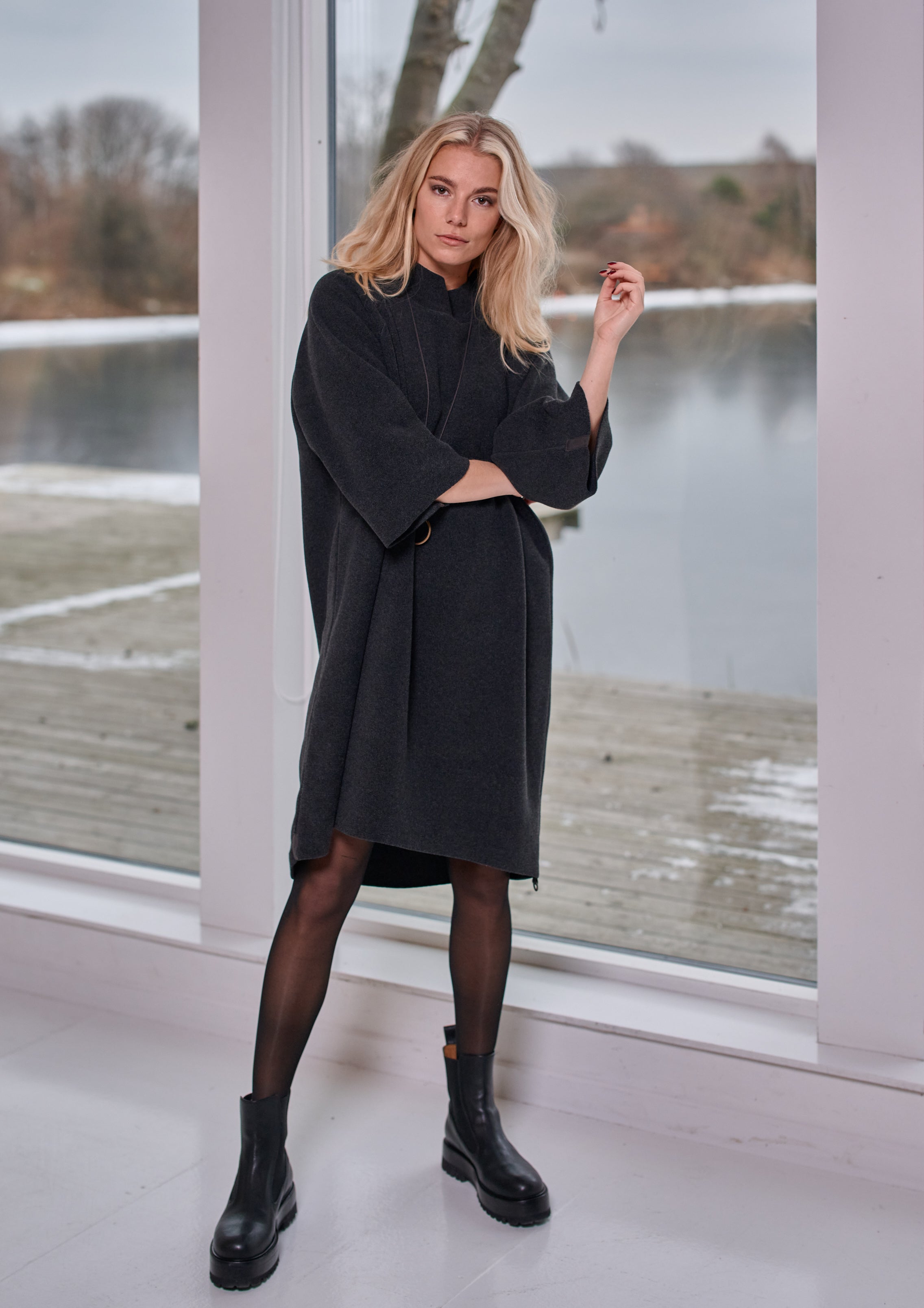 HENRIETTE STEFFENSEN COPENHAGEN DRESS HIGH NECK - 3243 DRESSES fleece SOFT BLACK 914