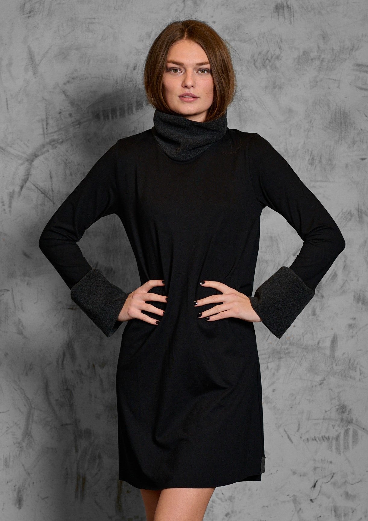 HENRIETTE STEFFENSEN COPENHAGEN DRESS HIGH NECK - 8021MIX KJOLER BLACK/SOFT BLACK 923